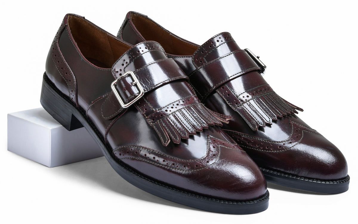Cherry Brushoff Genuine Tata Leather Monk Straps Loafers For Men (Issac)