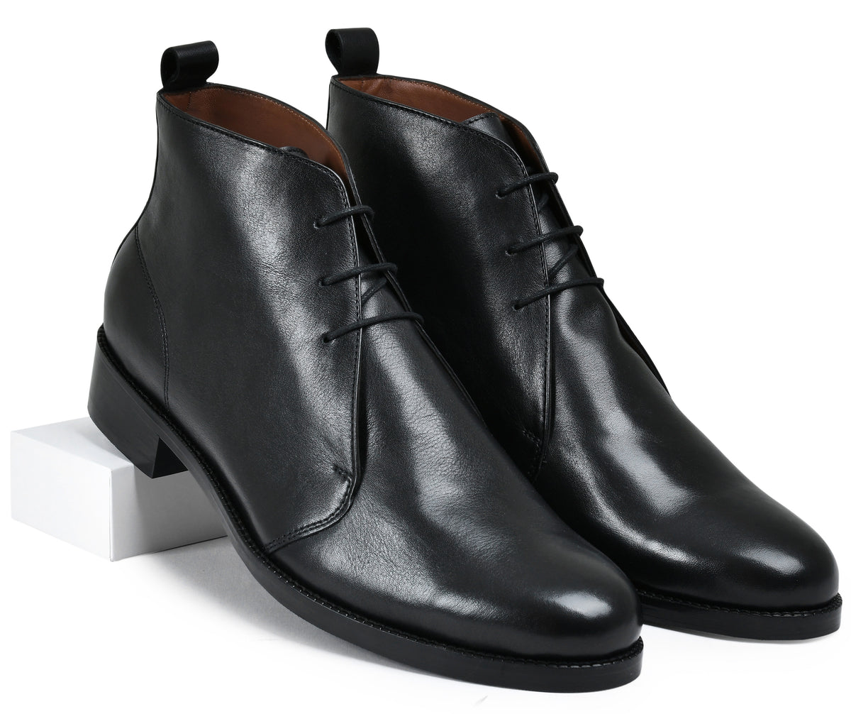 Earth Black Genuine Tata Leather Lace Up Mens Boots (Philip)