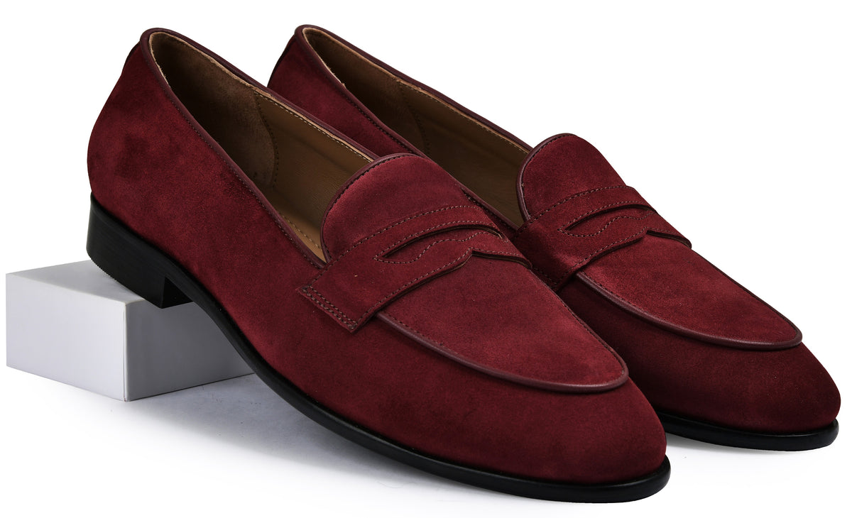 Suede Cherry Genuine Tata Leather Loafers For Men (Berlin)