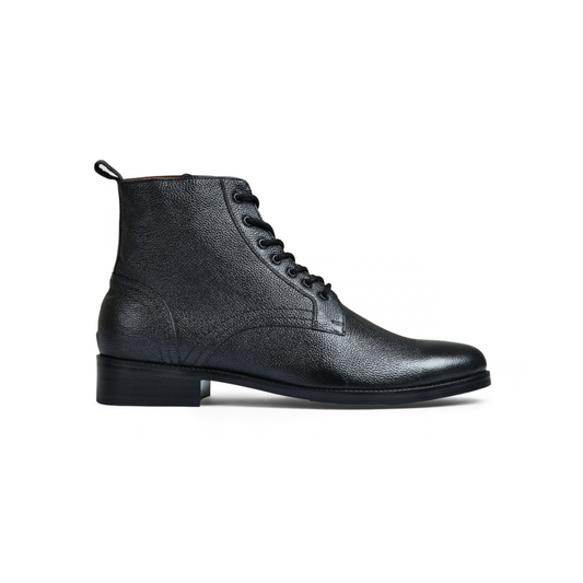 Milled Black Genuine Tata Leather Lace Up Mens Boots (Dexter)