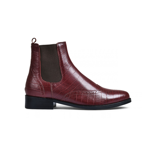 Croco Cherry Genuine Tata Leather Chelsea Boots For Men (Wade)