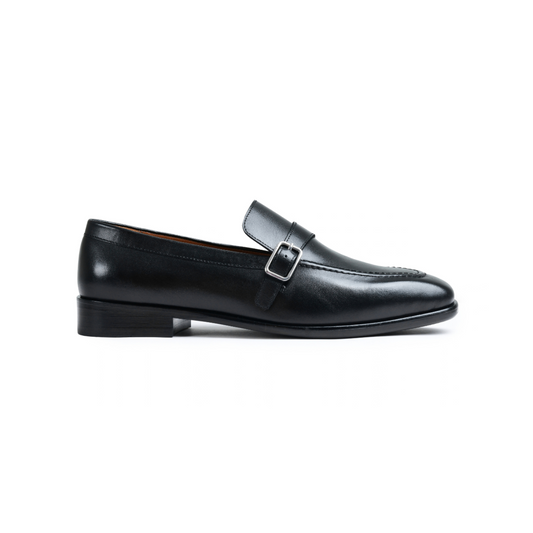Earth Black Genuine Tata Leather Monk Straps Loafers For Men (Harvey)
