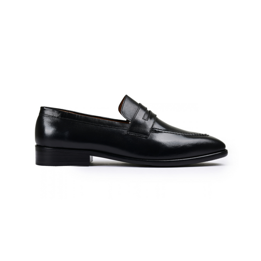 Earth Black Genuine Tata Leather Loafers For Men (Arnold)