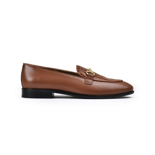Croco Tan Genuine Tata Leather Loafers For Men (Kalci)