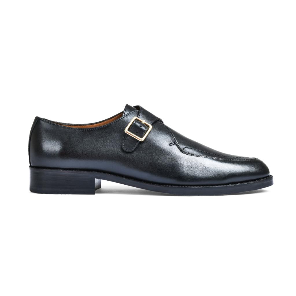 Earth Black Genuine Tata Leather Monk Straps Loafers For Men (Adam)