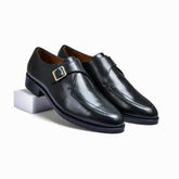 Earth Black Genuine Tata Leather Monk Straps Loafers For Men (Adam)