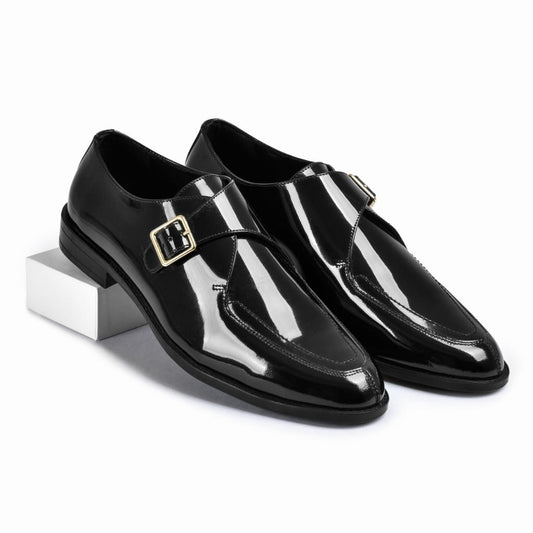 Patent Shine Genuine Tata Leather Monk Straps Loafers For Men (Adam)