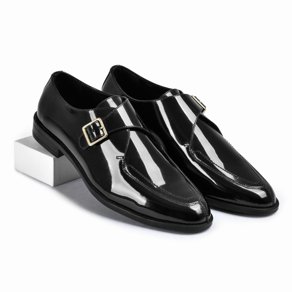 Patent Shine Genuine Tata Leather Monk Straps Loafers For Men (Adam)