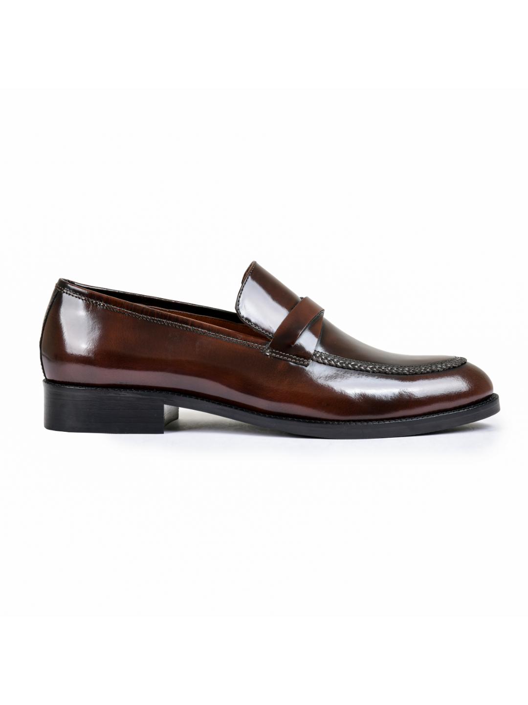 Brown Brushoff Genuine Tata Leather Loafers For Men (Alex)