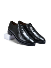 Croco Black Genuine Tata Leather Lace Up Mens Formal Shoes (Bradley)