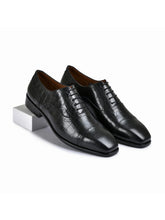 Croco Black Genuine Tata Leather Lace Up Mens Formal Shoes (Charles)