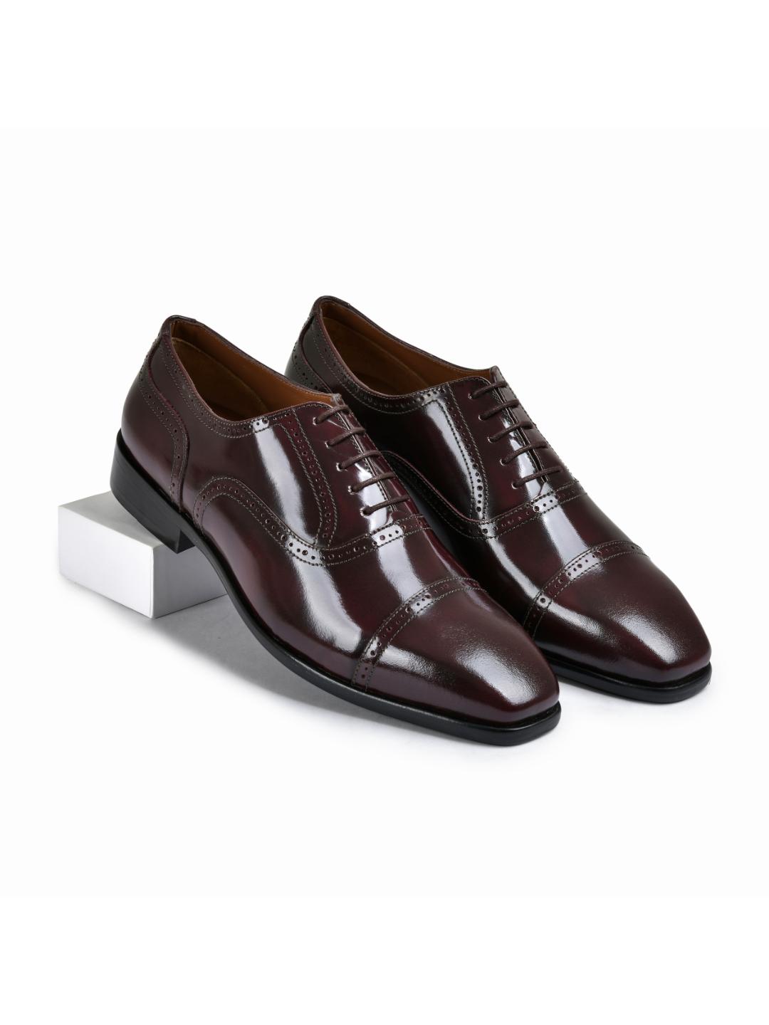 Cherry Brushoff Genuine Tata Leather Lace Up Mens Formal Shoes (Charles)