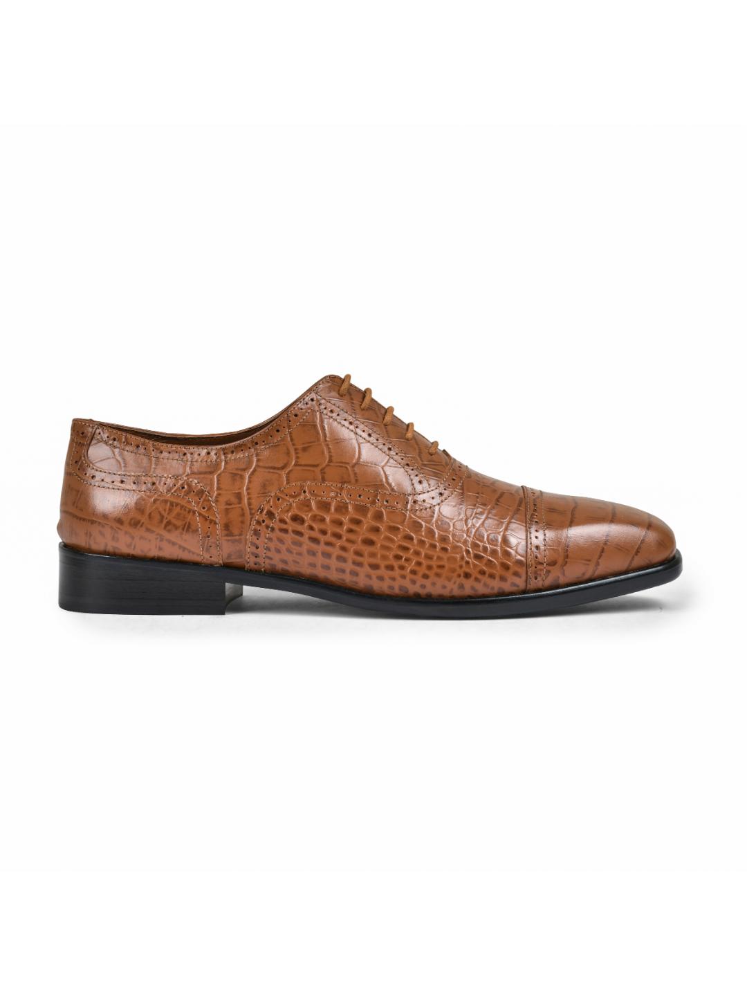 Croco Tan Genuine Tata Leather Lace Up Mens Formal Shoes (Charles)