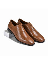 Croco Tan Genuine Tata Leather Lace Up Mens Formal Shoes (Charles)