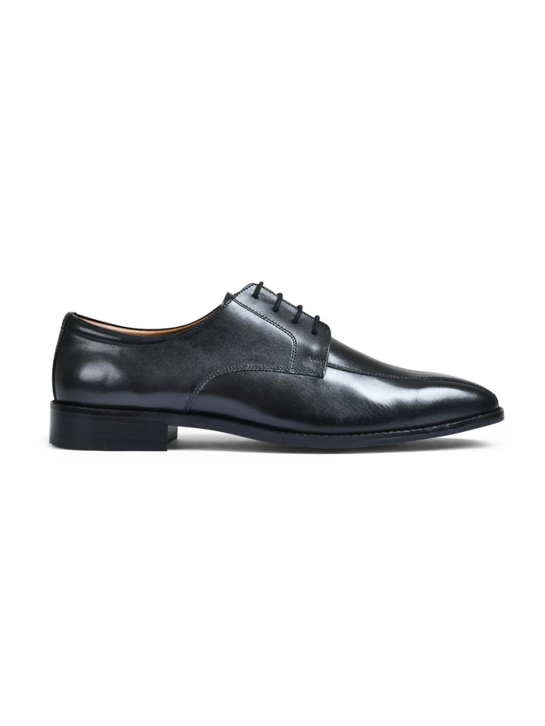 Earth Black Genuine Tata Leather Lace Up Mens Formal Shoes (Derby Wide)