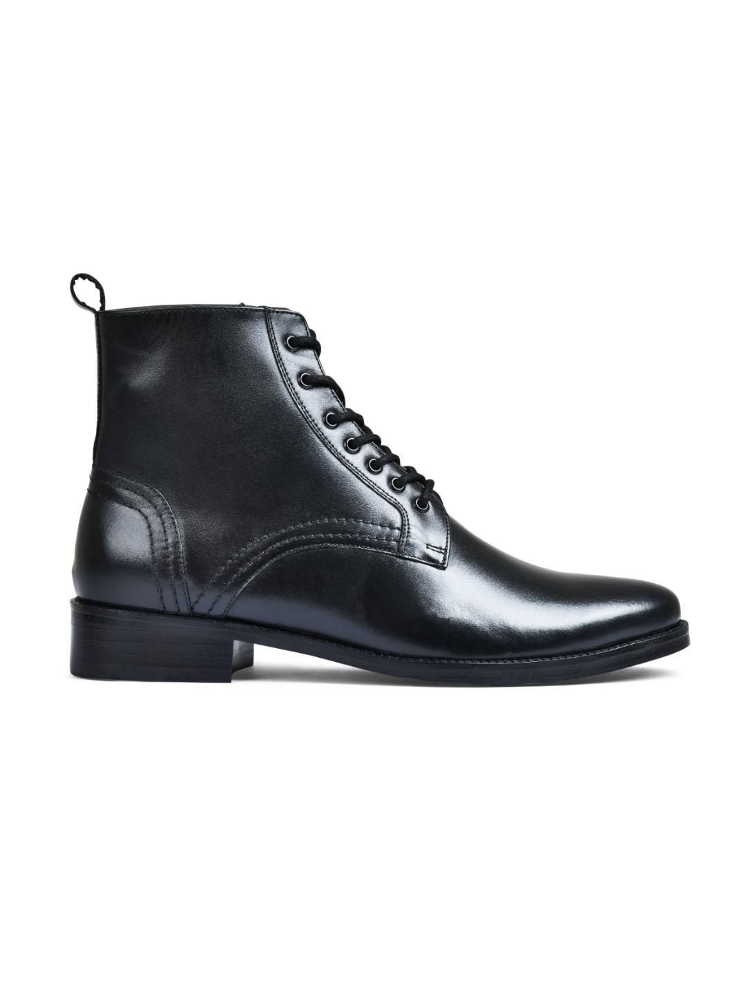 Earth Black Genuine Tata Leather Lace Up Mens Boots (Dexter)