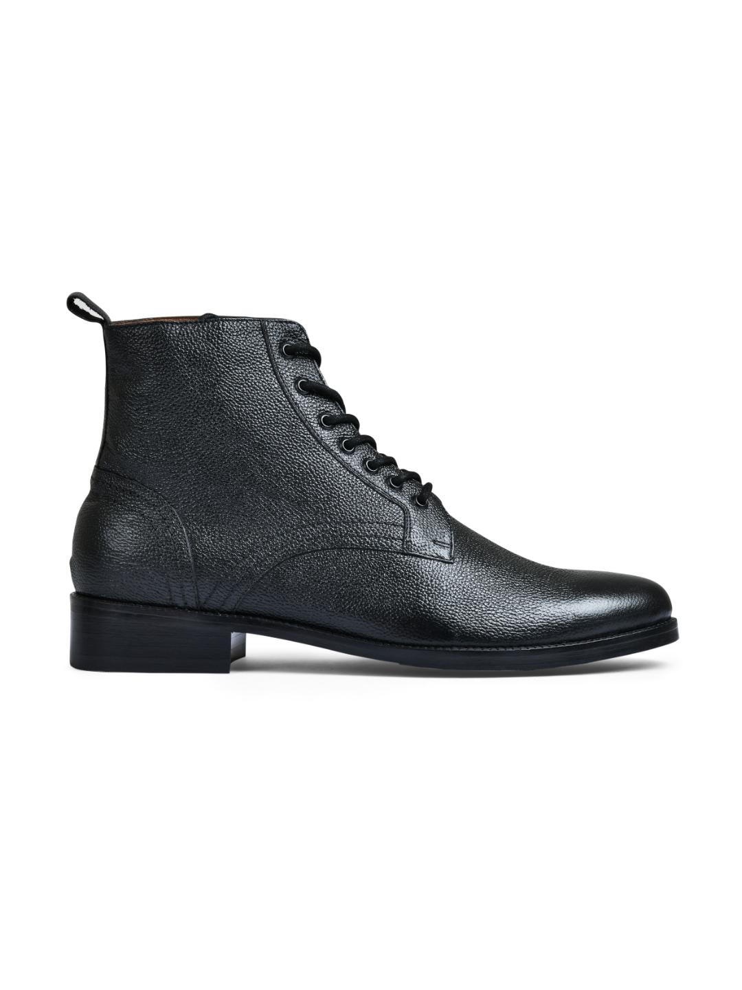 Milled Black Genuine Tata Leather Lace Up Mens Boots (Dexter)