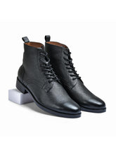 Milled Black Genuine Tata Leather Lace Up Mens Boots (Dexter)