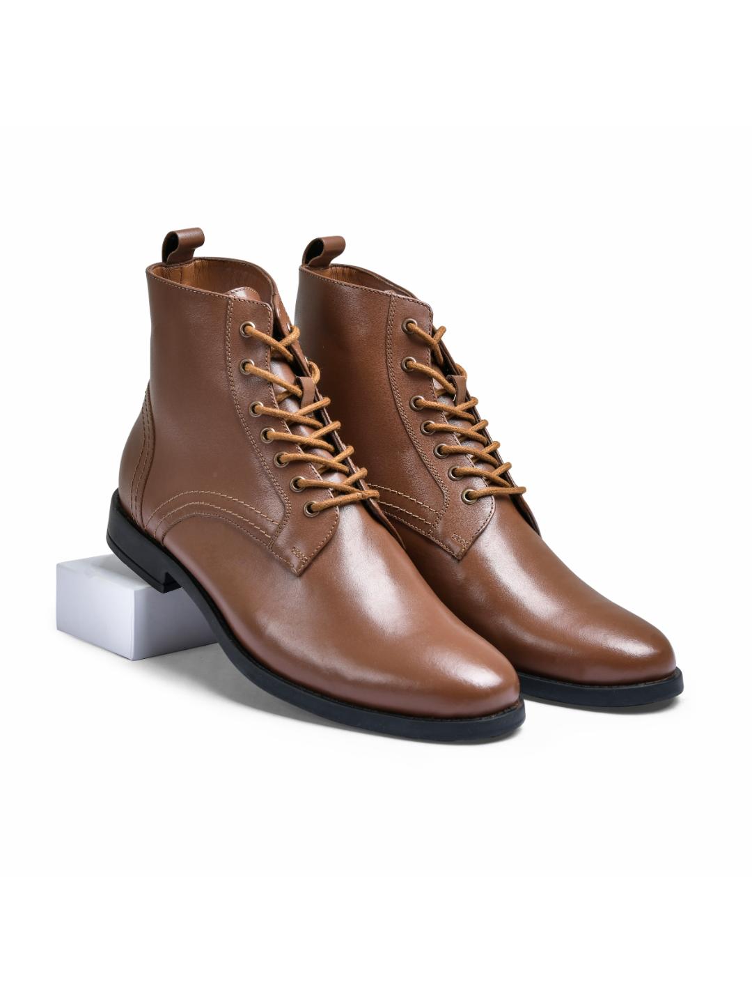 Brick Tan Genuine Tata Leather Lace Up Mens Boots (Dexter)