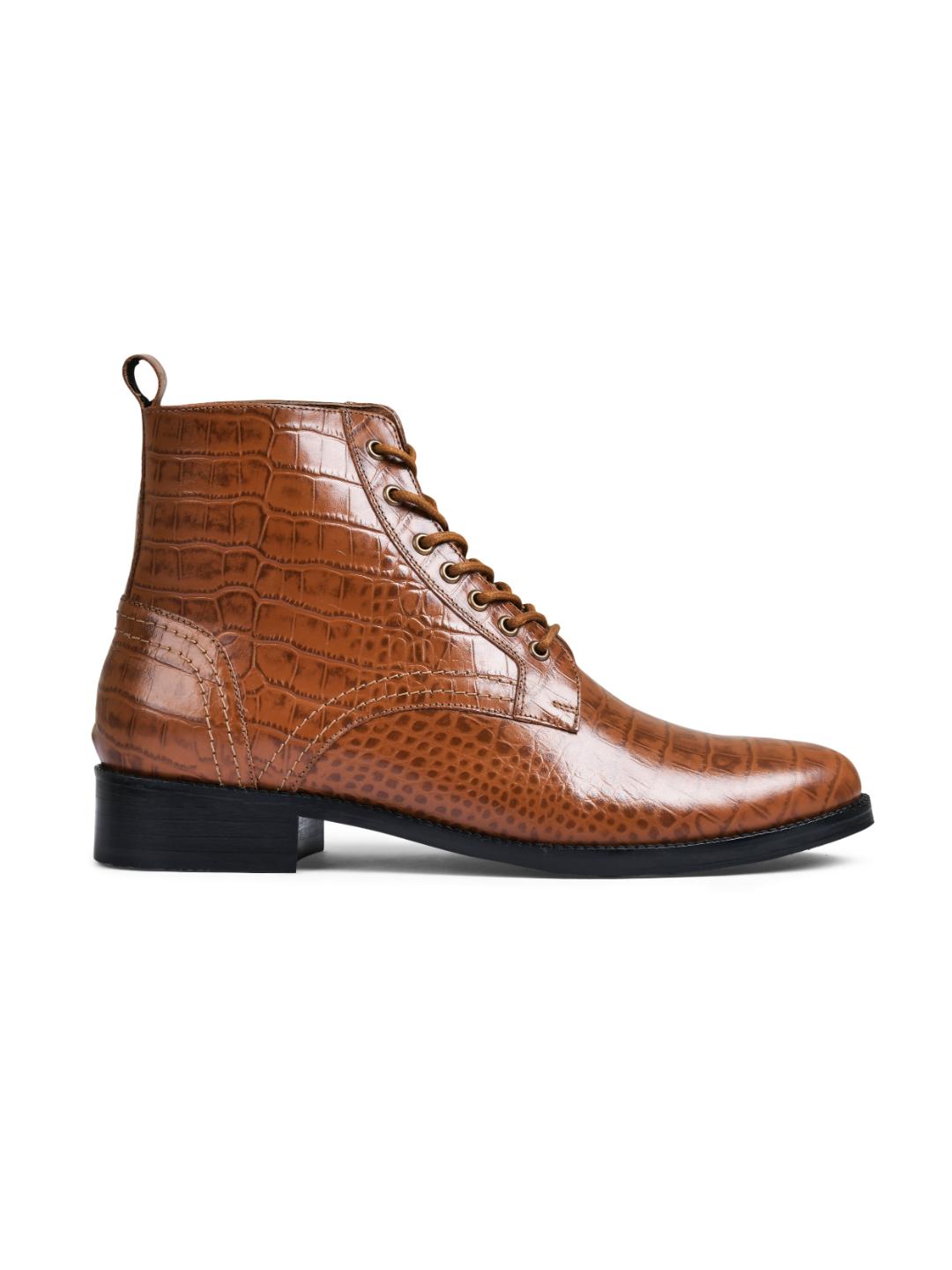 Croco Tan Genuine Tata Leather Lace Up Mens Boots (Dexter)