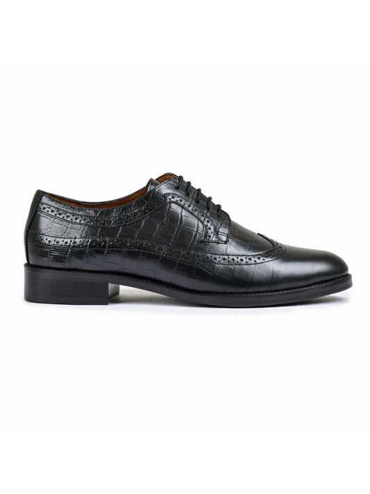 Croco Black Genuine Tata Leather Lace Up Mens Formal Shoes (Dominic)