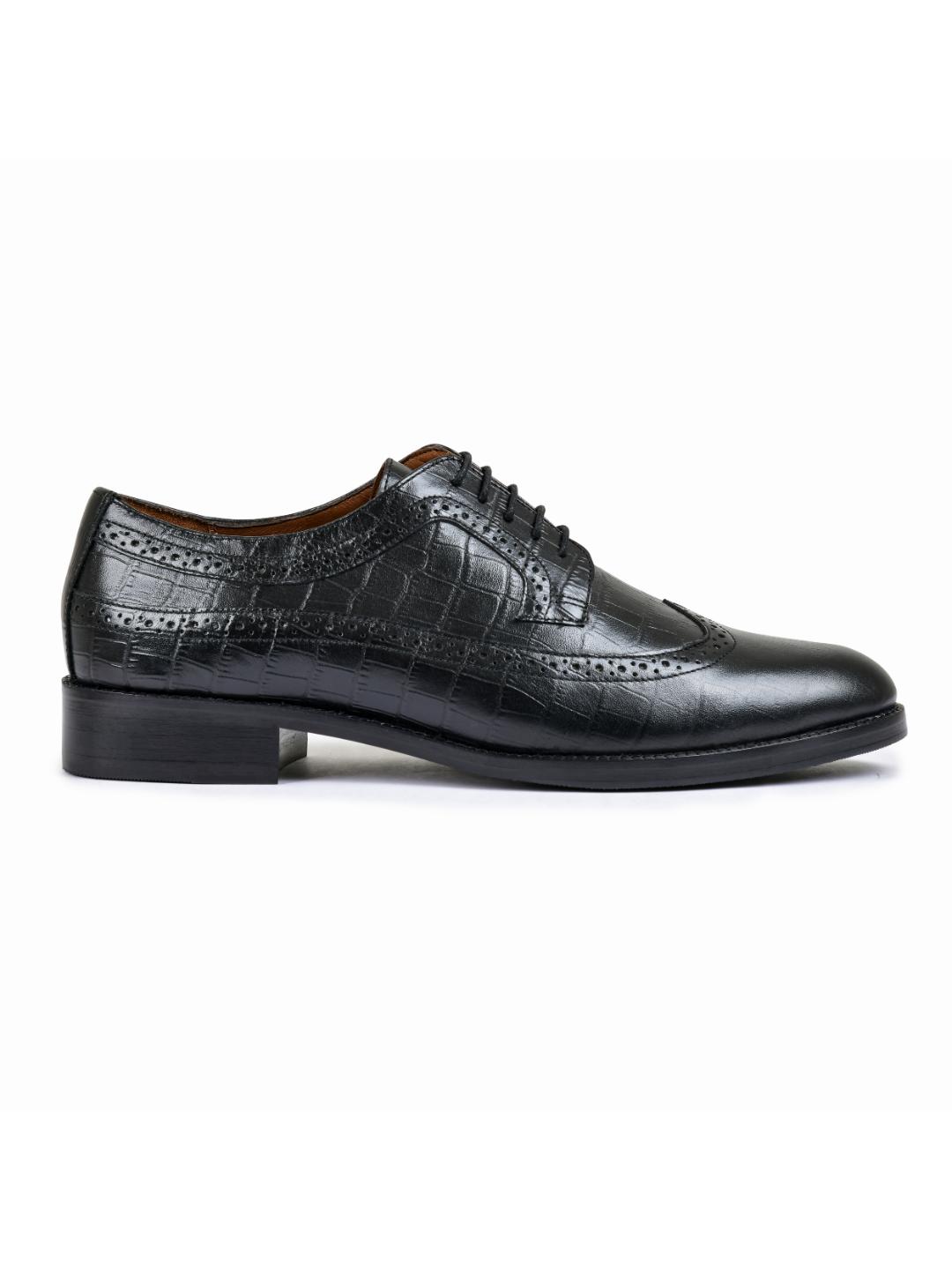 Croco Black Genuine Tata Leather Lace Up Mens Formal Shoes (Dominic)