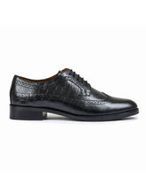 Croco Black Genuine Tata Leather Lace Up Mens Formal Shoes (Dominic)