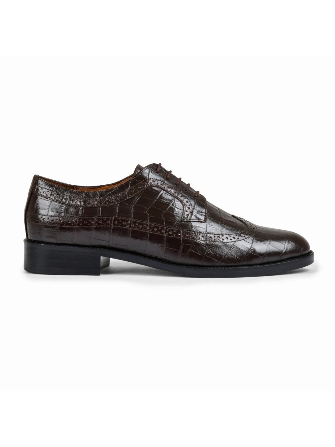 Croco Brown Genuine Tata Leather Lace Up Mens Formal Shoes (Dominic)