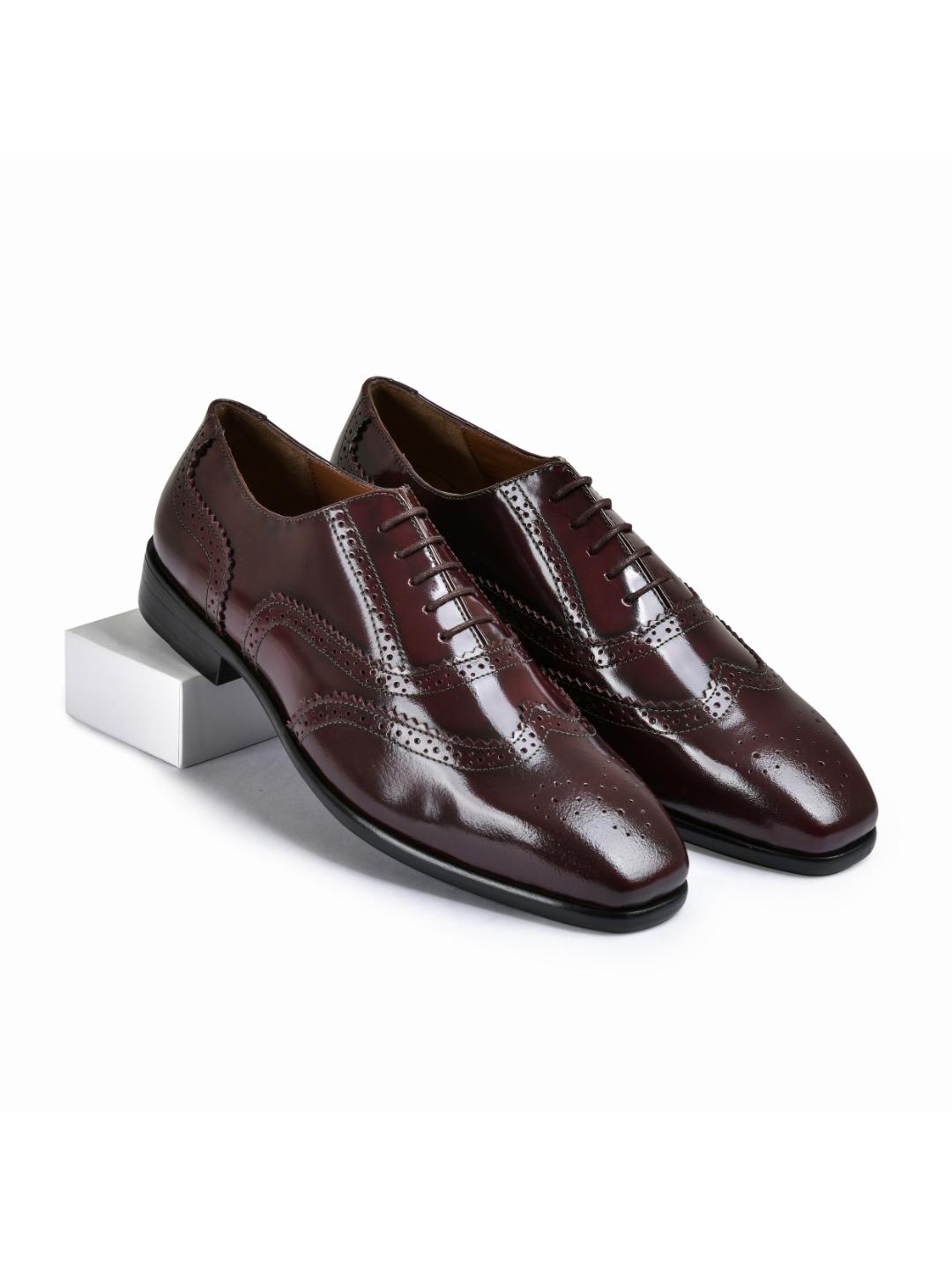 Cherry Brushoff Genuine Tata Leather Lace Up Mens Formal Shoes (Ethan)