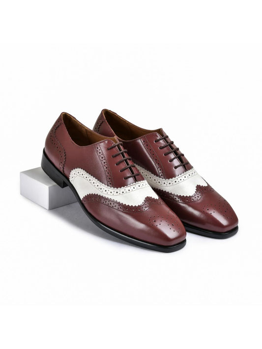 Cherry & White Genuine Tata Leather Lace Up Mens Formal Shoes (Ethan)