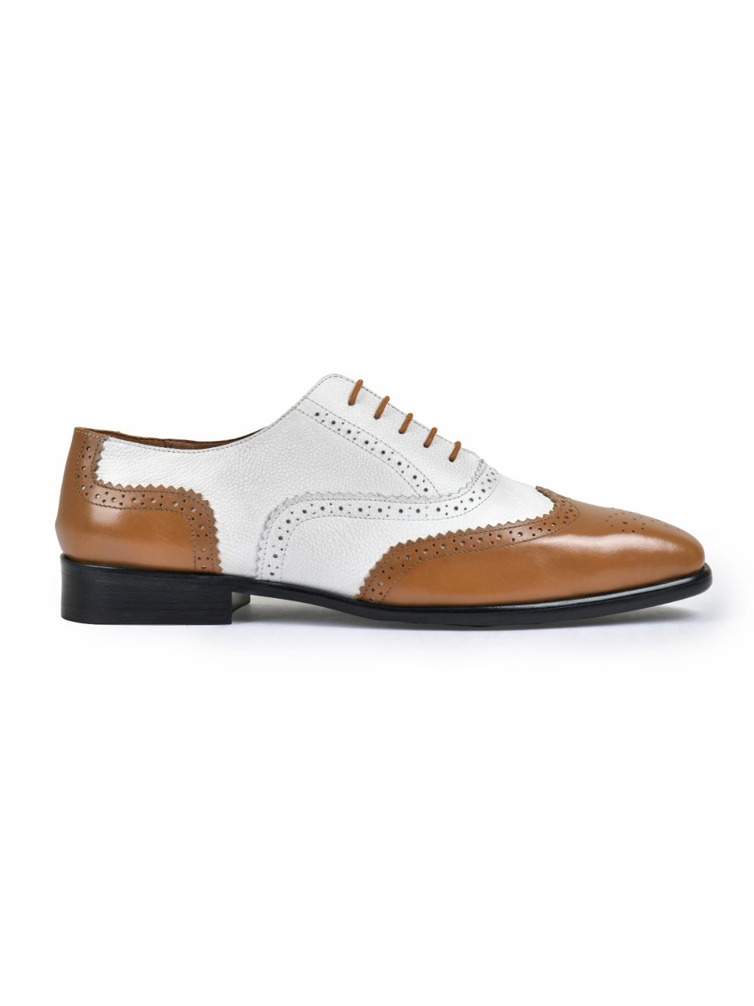 White & Tan Genuine Tata Leather Lace Up Mens Formal Shoes (Ethan)