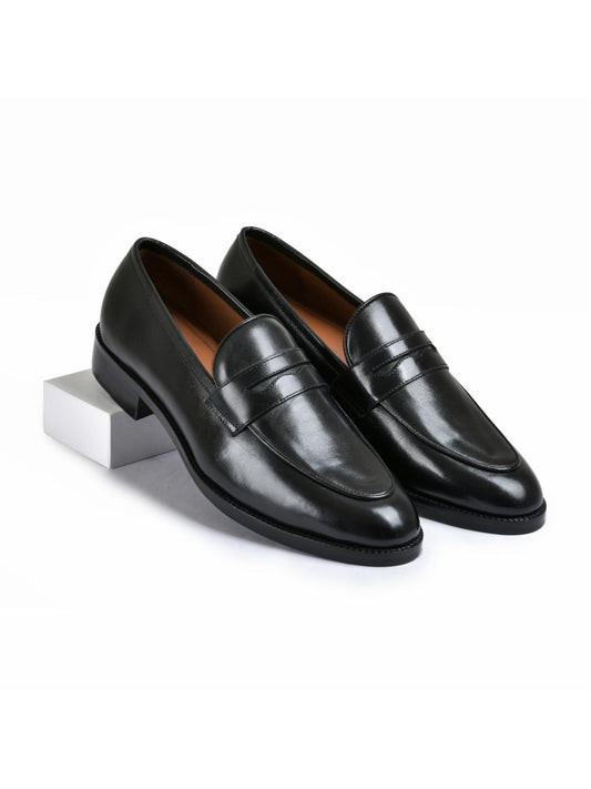 Earth Black Genuine Tata Leather Loafers For Men (George)