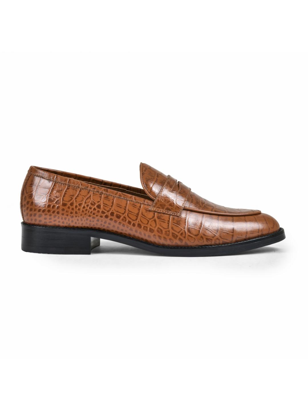 Croco Tan Genuine Tata Leather Loafers For Men (George)
