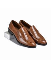 Croco Tan Genuine Tata Leather Loafers For Men (George)