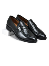 Croco Black Genuine Tata Leather Loafers For Men (George)