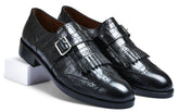 Croco Black Genuine Tata Leather Monk Straps Loafers For Men (Issac)