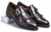 Cherry Brushoff Genuine Tata Leather Monk Straps Loafers For Men (Issac)