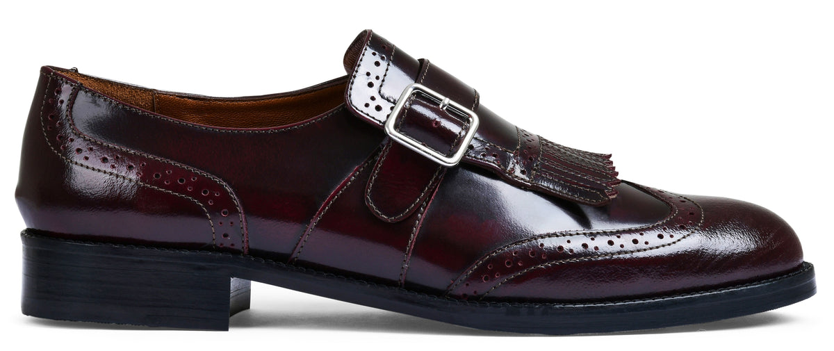 Cherry Brushoff Genuine Tata Leather Monk Straps Loafers For Men (Issac)