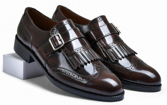 Brown Brushoff Genuine Tata Leather Monk Straps Loafers For Men (Issac)