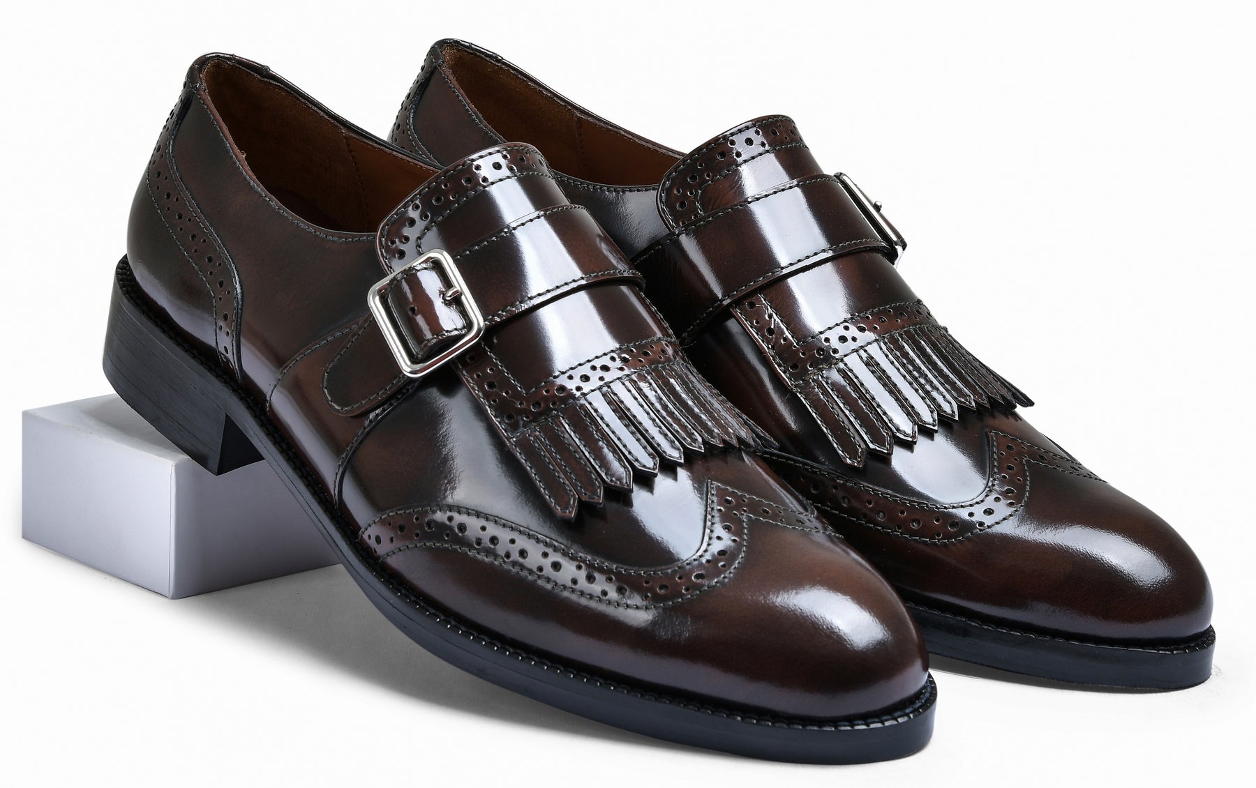 Brown Brushoff Genuine Tata Leather Monk Straps Loafers For Men (Issac)