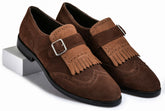 Suede Brown Genuine Tata Leather Monk Straps Loafers For Men (Issac)
