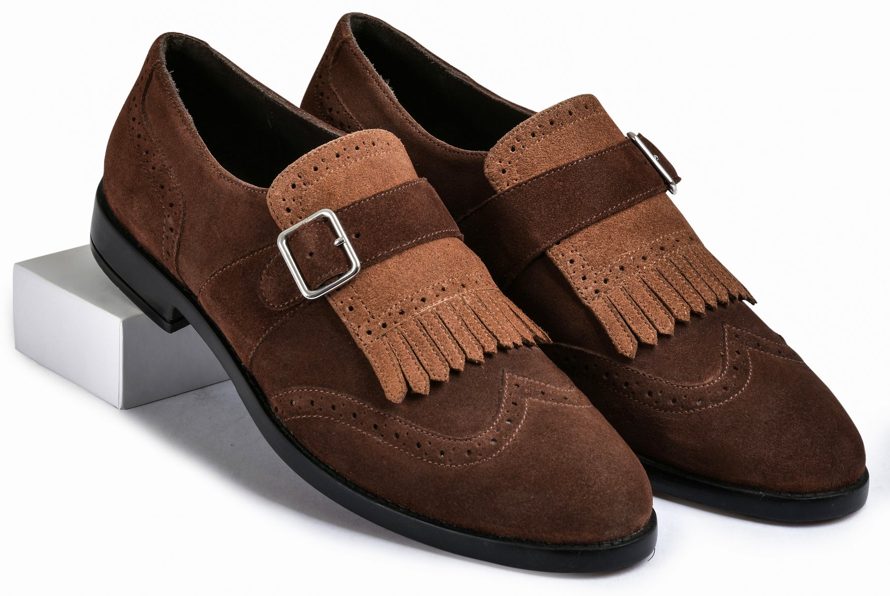 Suede Brown Genuine Tata Leather Monk Straps Loafers For Men (Issac)
