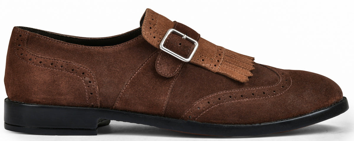 Suede Brown Genuine Tata Leather Monk Straps Loafers For Men (Issac)