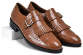 Tan Croco Genuine Tata Leather Monk Straps Loafers For Men (Issac)