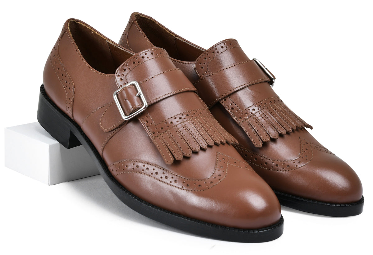 Brick Tan Genuine Tata Leather Monk Straps Loafers For Men (Issac)