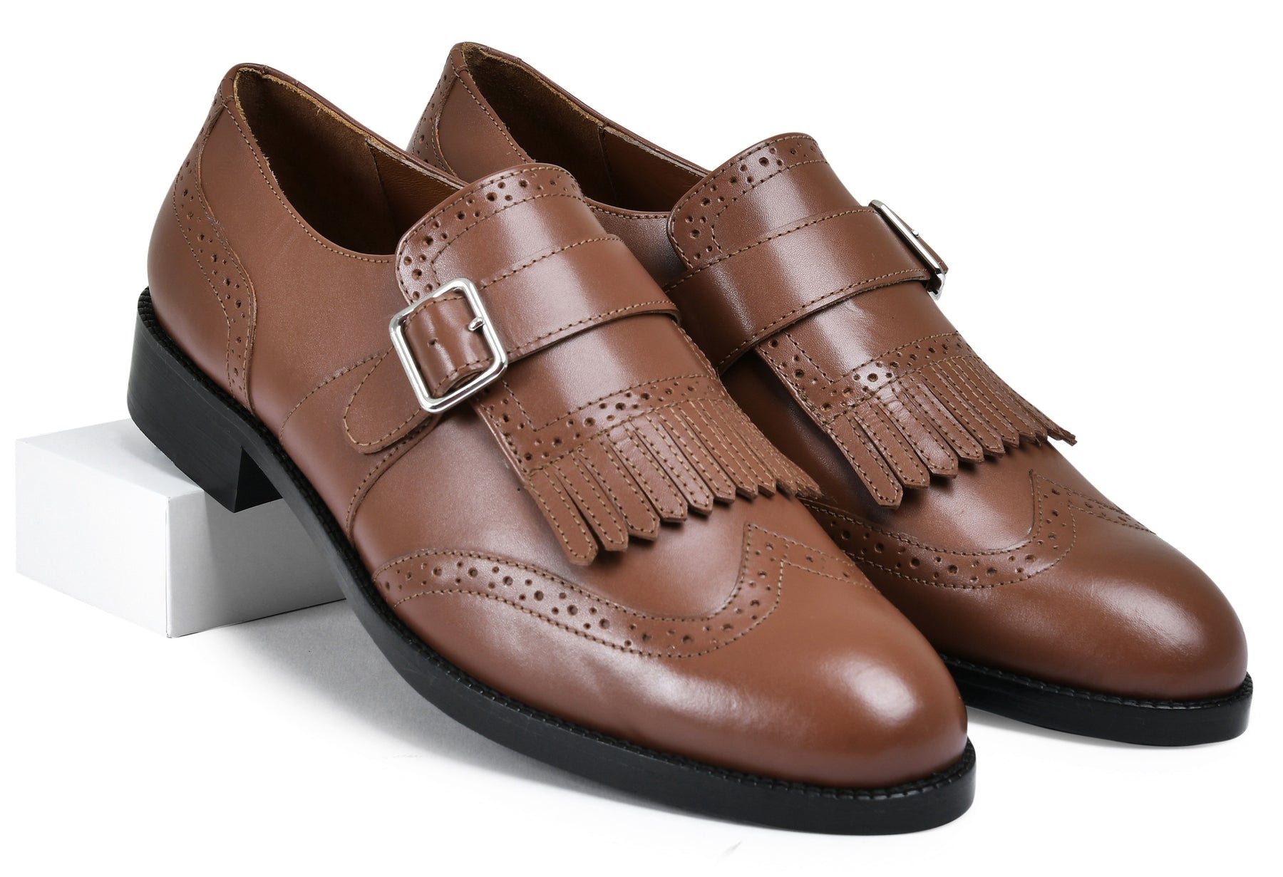 Brick Tan Genuine Tata Leather Monk Straps Loafers For Men (Issac)