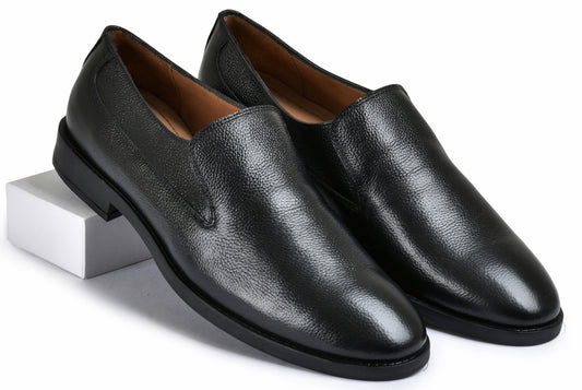 Milled Black Genuine Tata Leather Loafers For Men (Nikola)