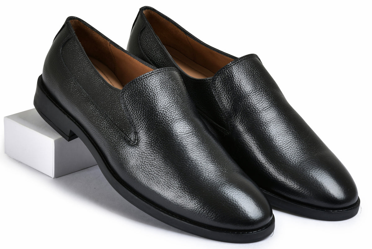 Milled Black Genuine Tata Leather Loafers For Men (Nikola)
