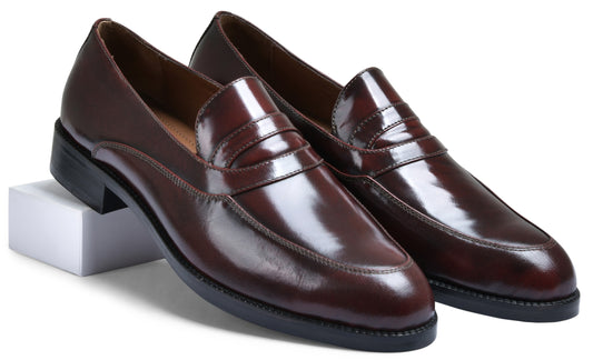 Cherry Brushoff Genuine Tata Leather Loafers For Men (Peter)