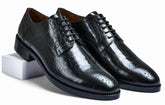 Croco Black Genuine Tata Leather Lace Up Mens Formal Shoes (Robert)